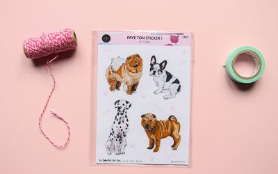 Pack 4 stickers chiens illustrés