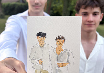 Portrait d’invités en aquarelle lors d’un mariage