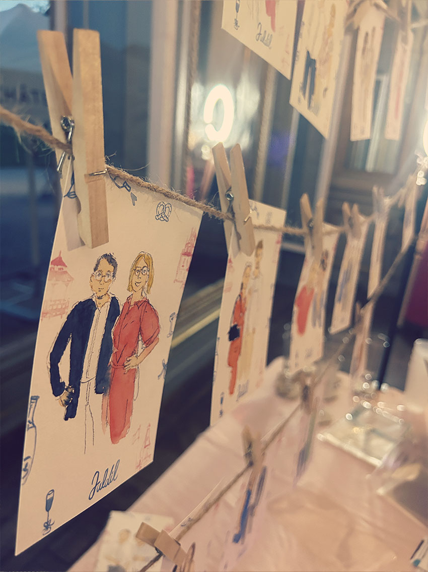 Portraits des invités à l’aquarelle