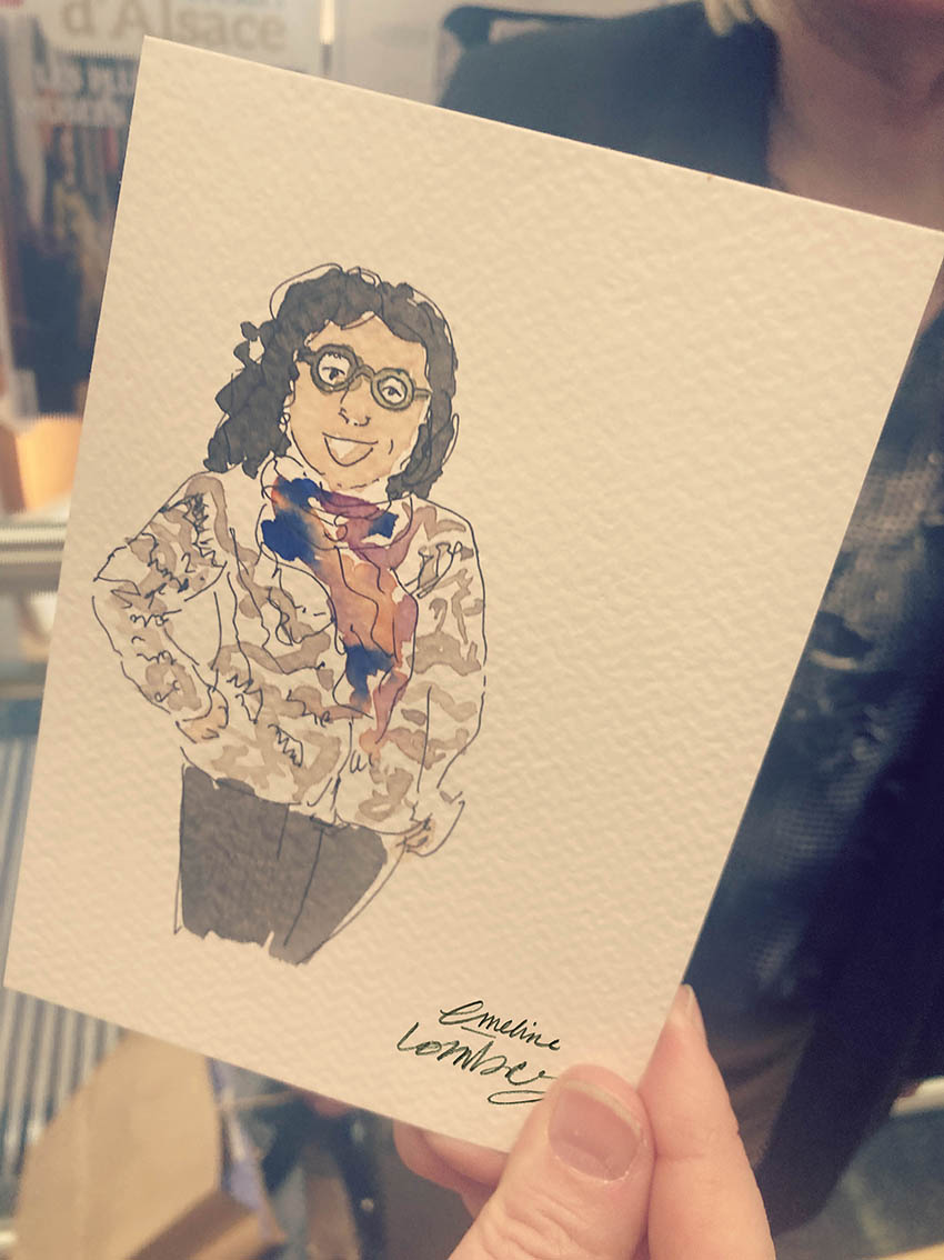Portrait spontané à l’aquarelle réalisé pendant un événement culturel en Alsace.