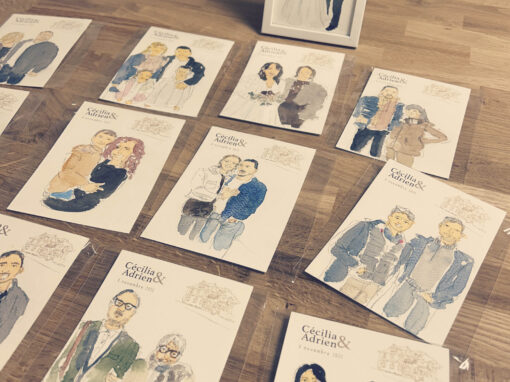 LIVE DRAWING MARIAGE À L’HÔTEL JENNY : UNE ANIMATION AQUARELLE AU CŒUR D’UN MARIAGE D’HIVER DANS LE HAUT-RHIN
